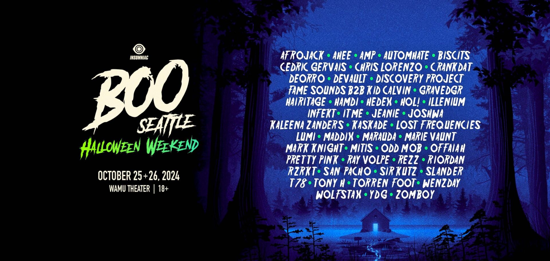 Boo Lineup 2024 Seattle with title and artists listed.