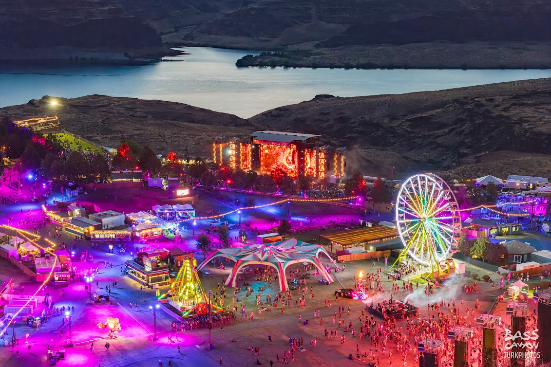 photo from drone of main stage and festival grounds Bass Canyon 2024