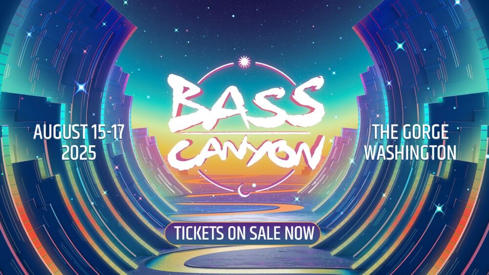 Bass Canyon 2025 poster/wallpaper with ticket on sale now text.